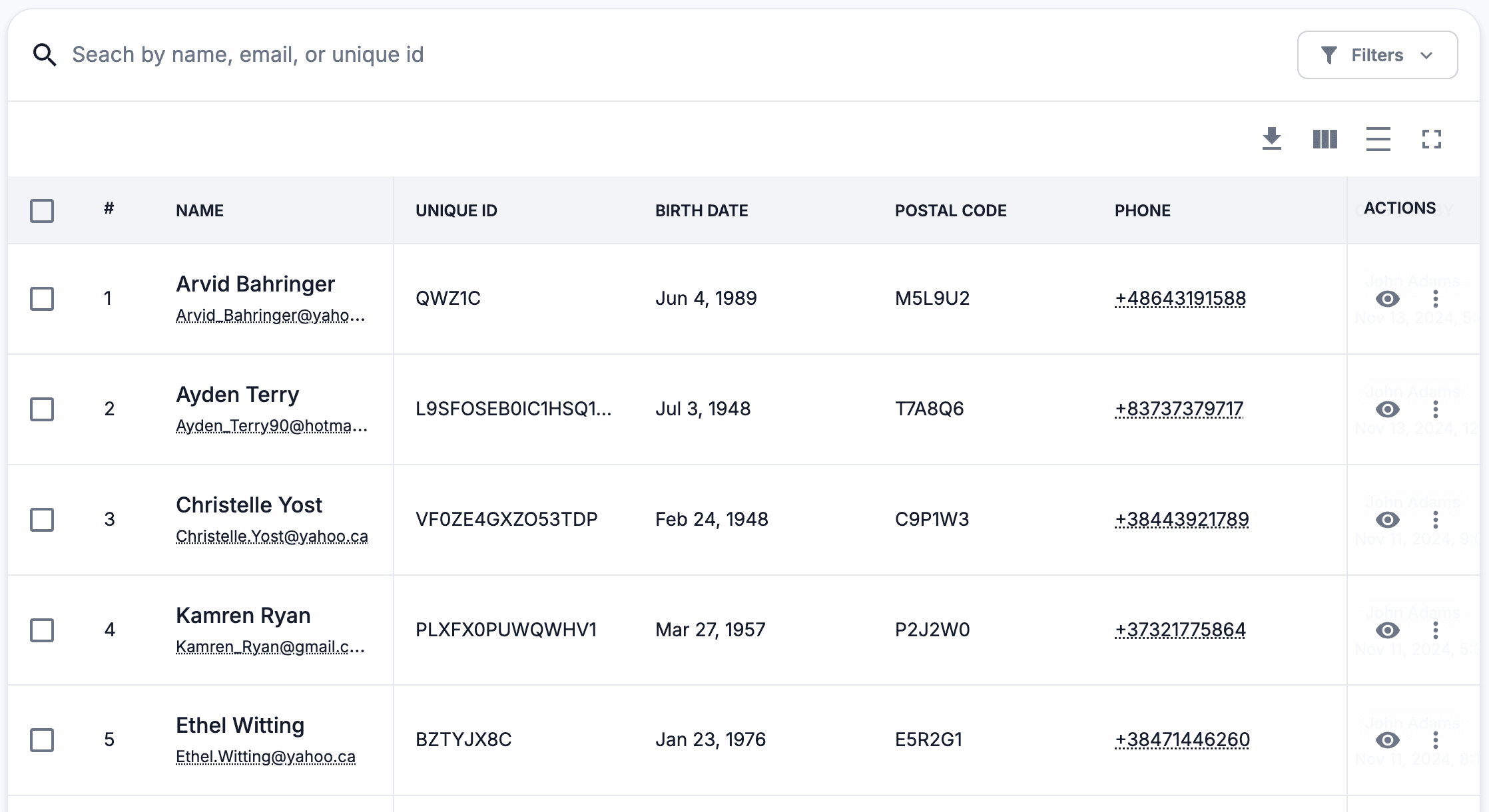 Clients table example